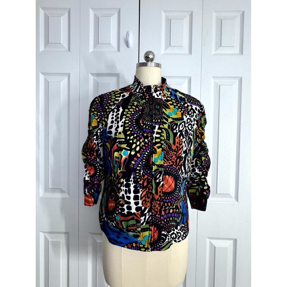 erin london Jackets & Blazers - Vintage Erin London Jacket Women's Petite Medium Abstract Graphic Print Full Zip